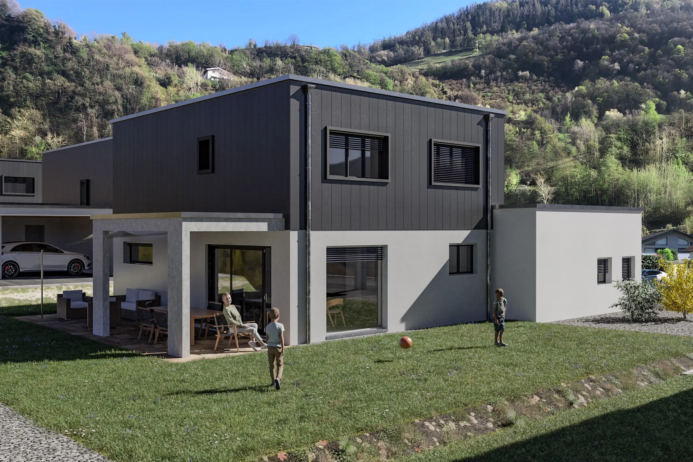 Les cinq villas alignées sur la parcelle