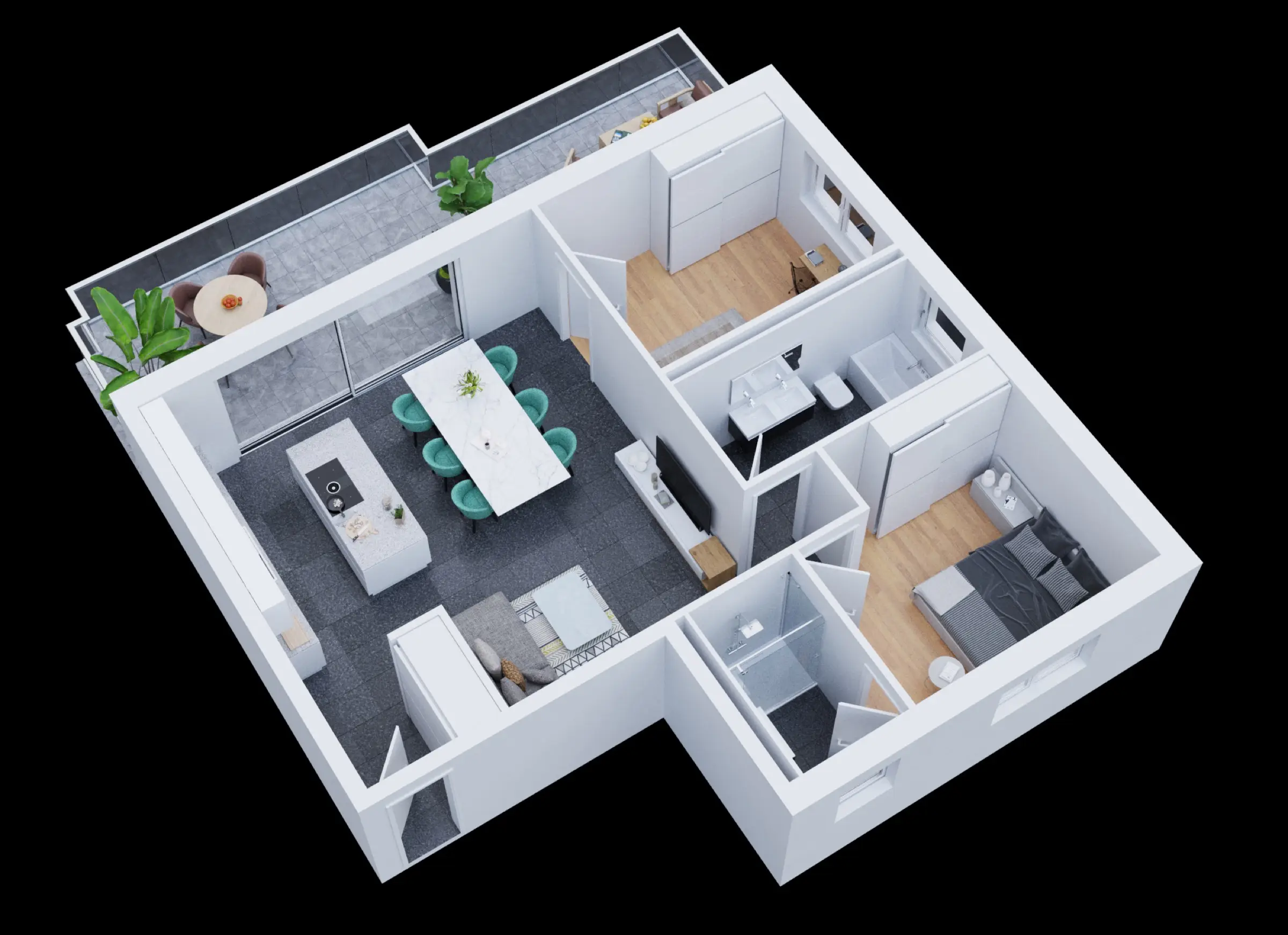 Appartement 202 en attique, terrasse