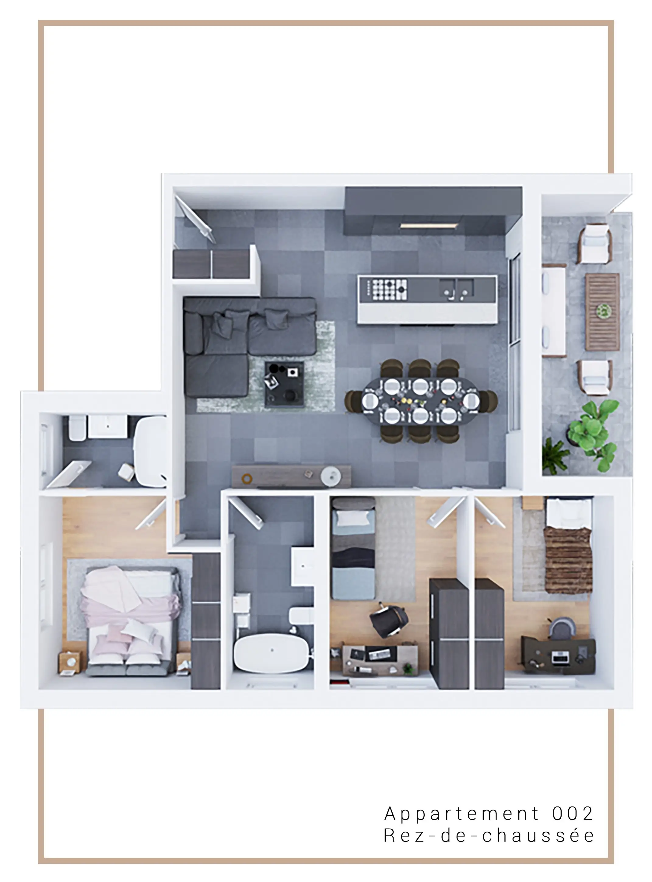 Appartement 002, plan meublé