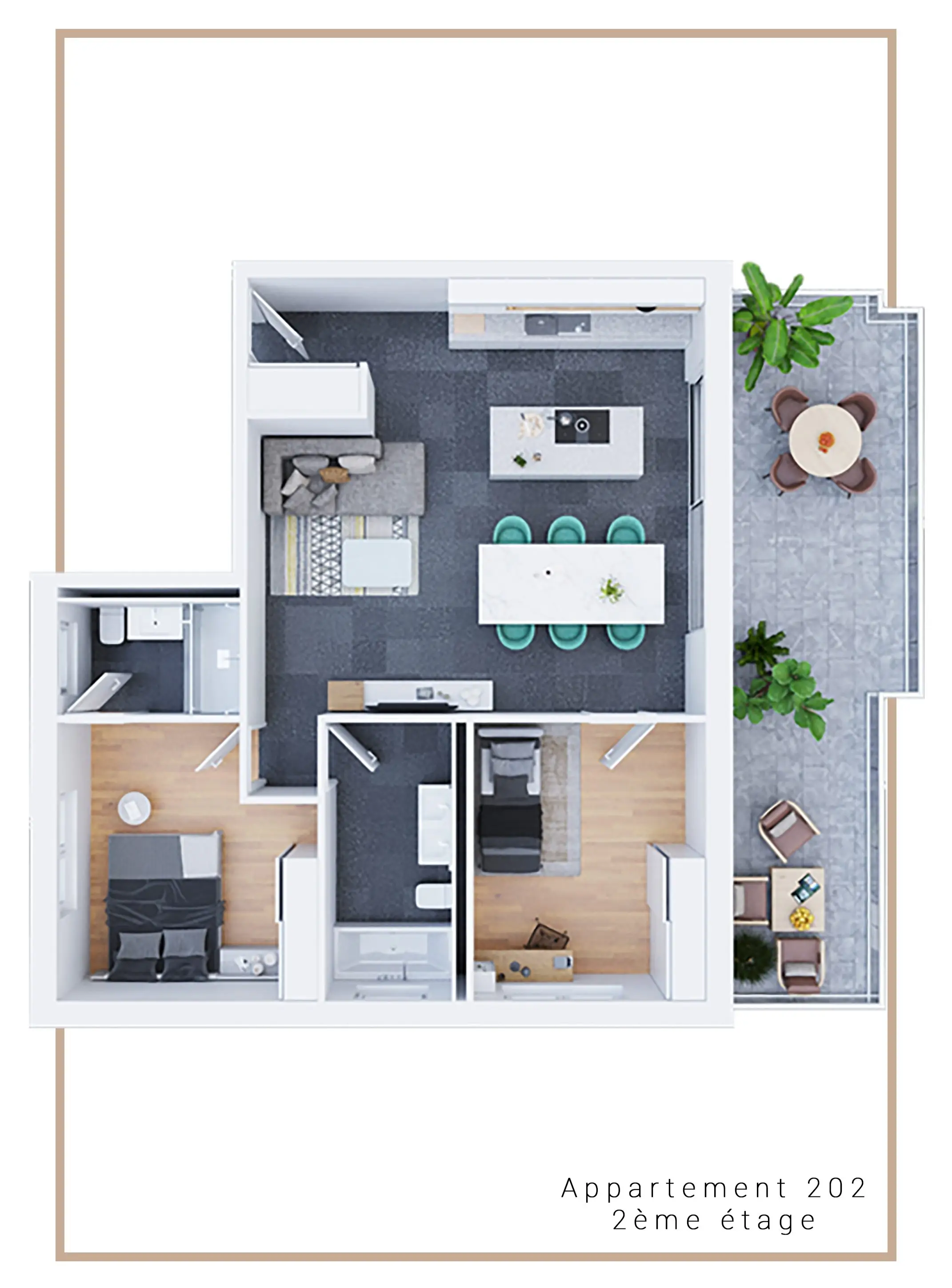 Appartement 202, plan meublé