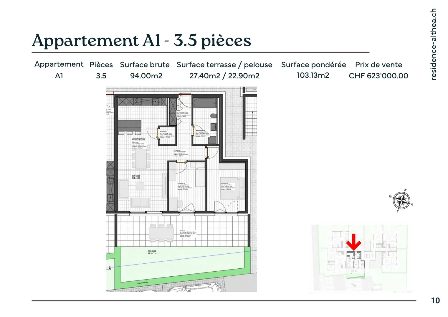 Appartement A1, 3.5 pièces au rez