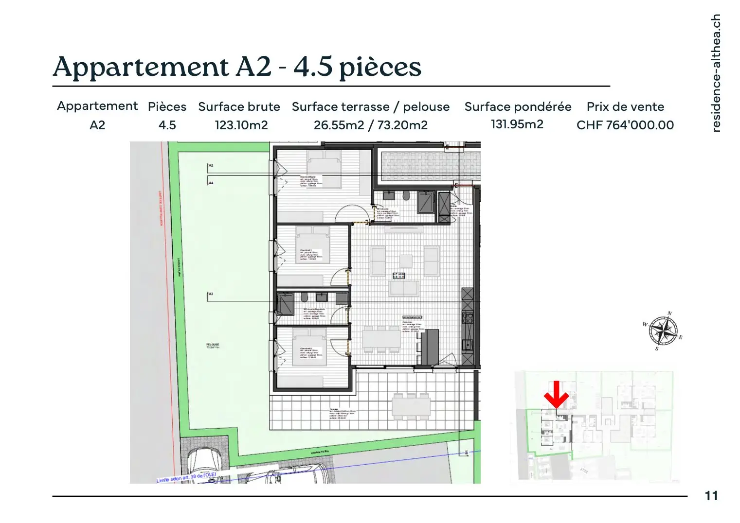 Appartement A2, 4.5 pièces au rez