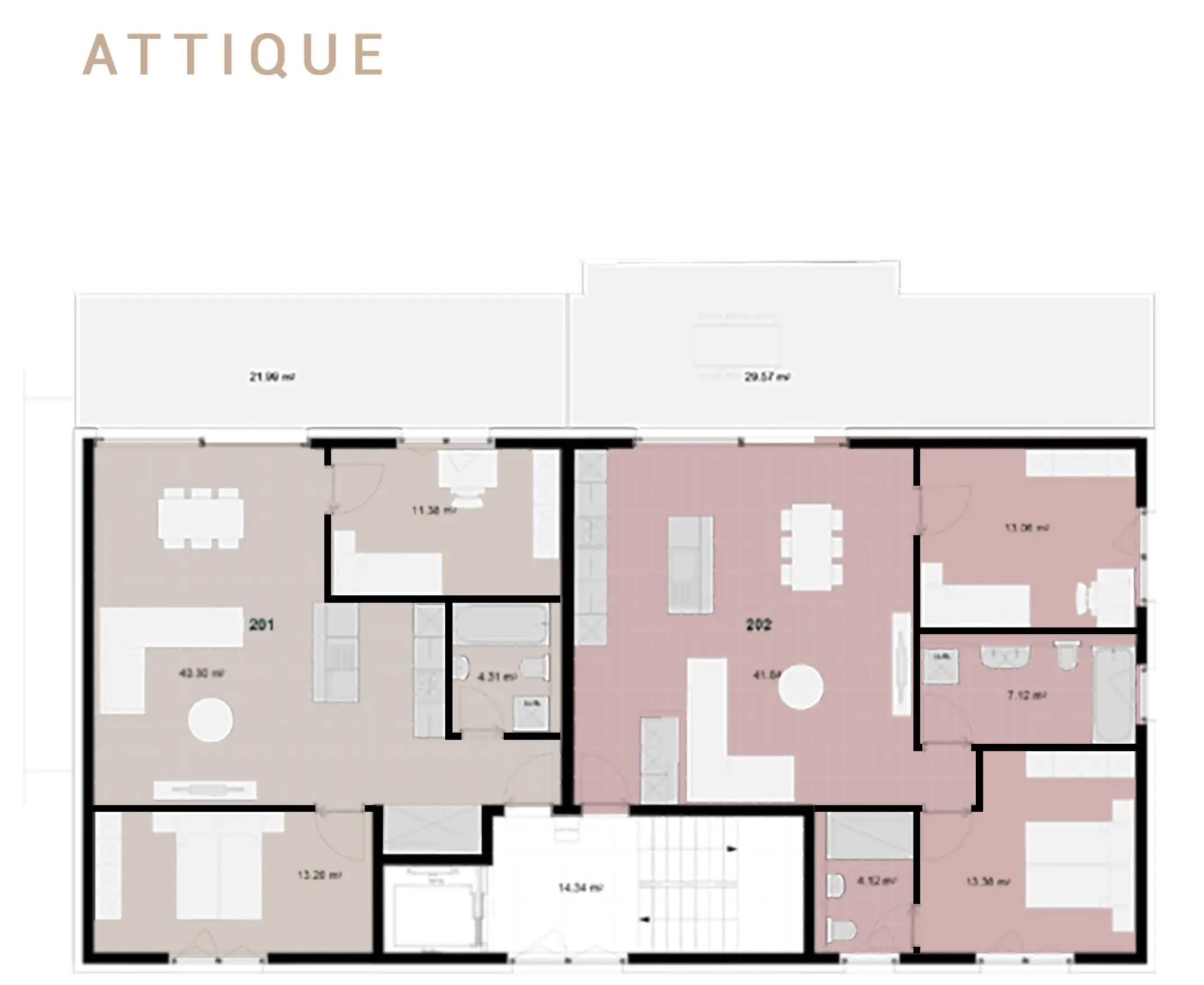 Plan de l'attique, appartements 201 et 202