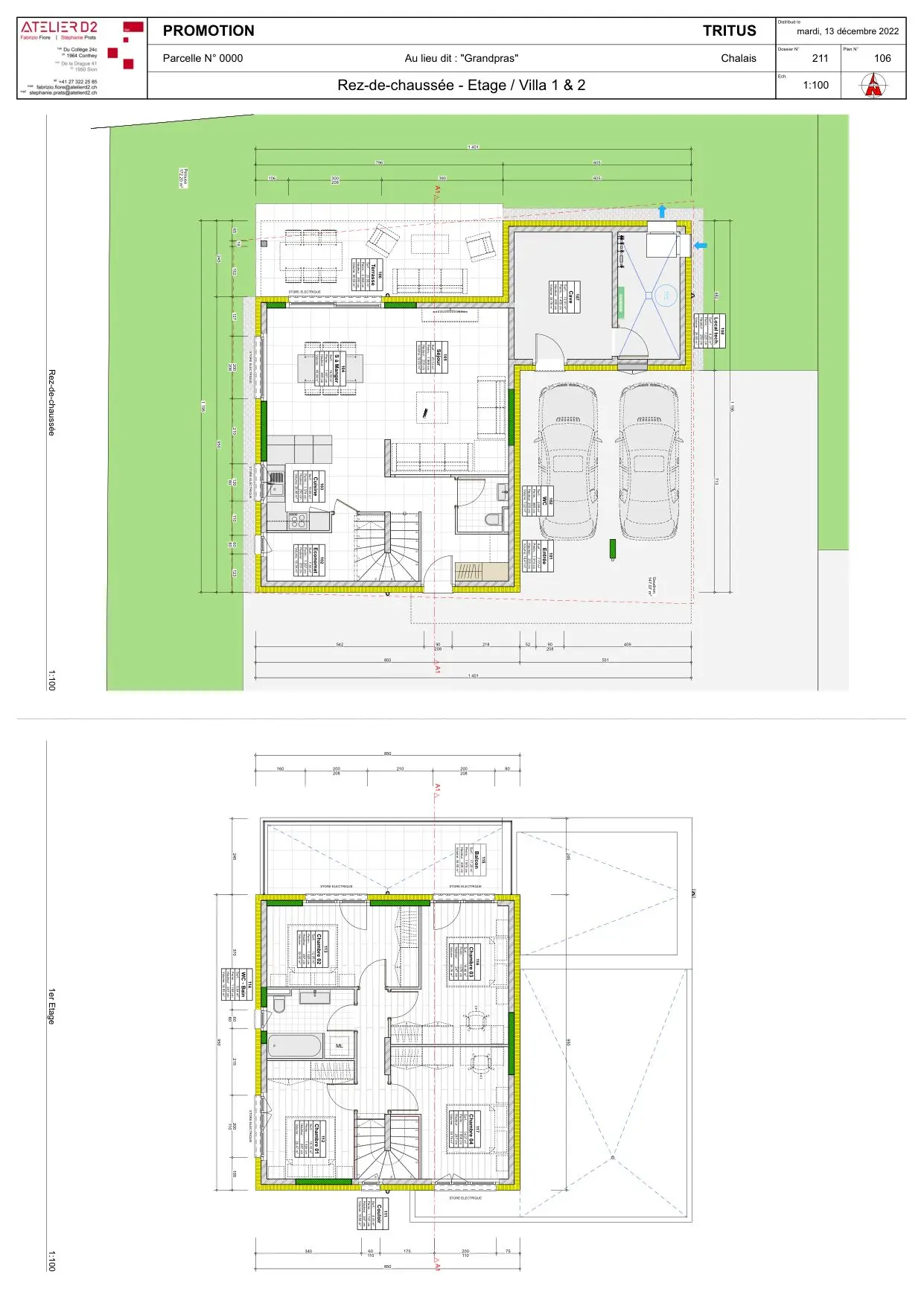 Rez-de-chaussée et étage, villas 1 et 2