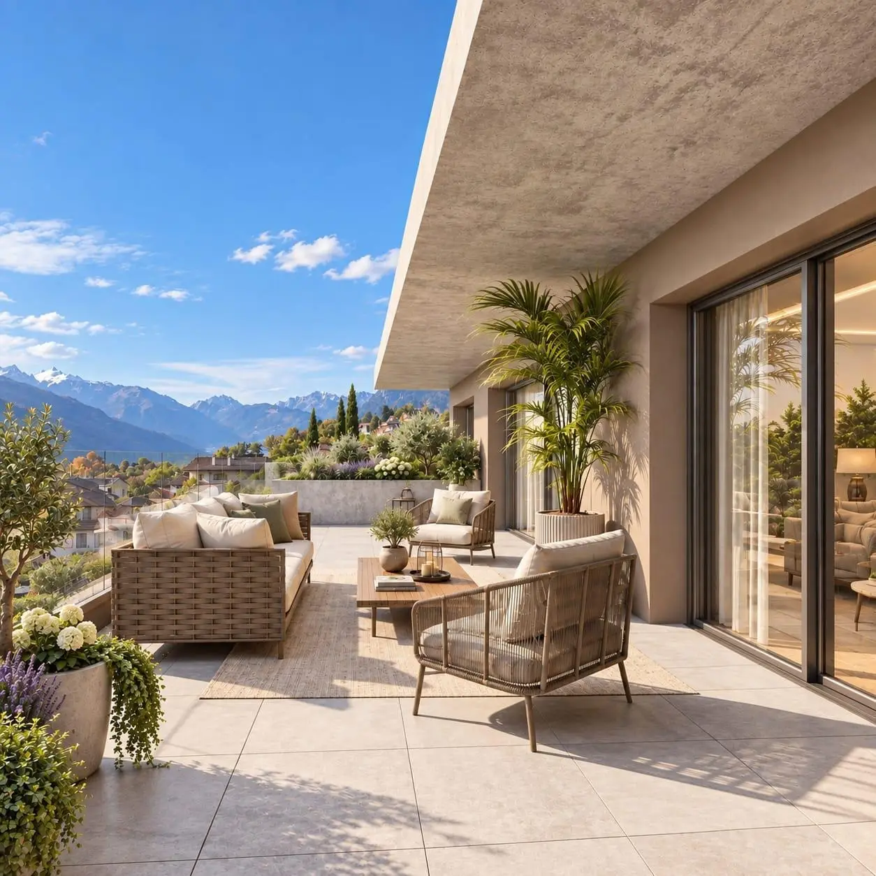 Une terrasse d'attique, plein sud sur la vallée du Rhône